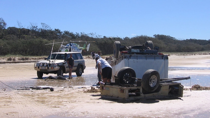 Aftermath of an accident involving a four wheel drive and a troop carrier on Fraser Island in 2008.