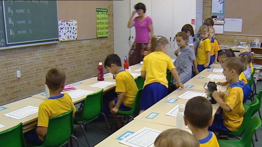 Primary school students in class