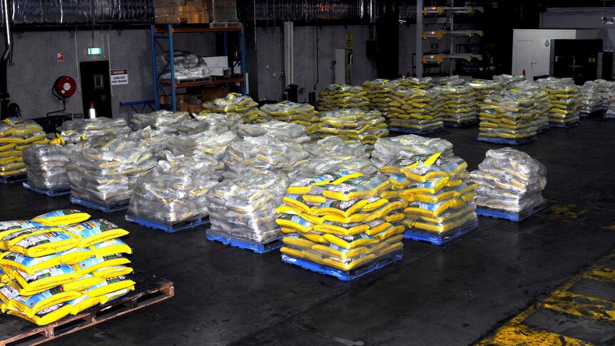 Some of the bags of rice from India in which 274kg of ephedrine were hidden.