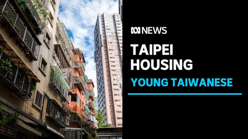 Taipei Housing, Young Tiwanese: A row of apartment blocks on an urban street.