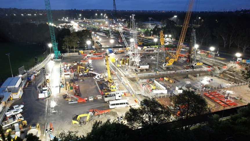 A construction site at night