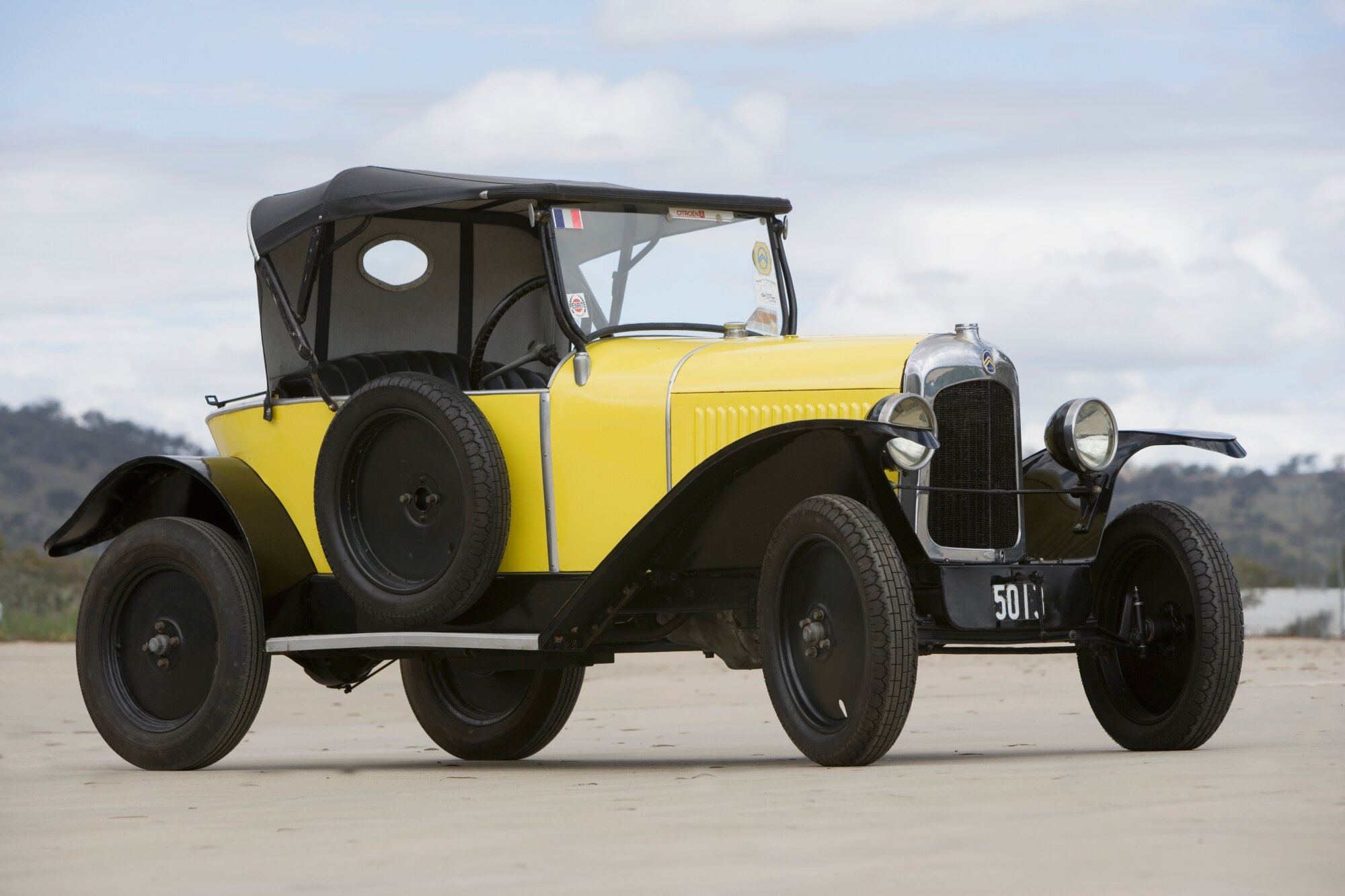 A yellow 1923 Citroën 5CV 