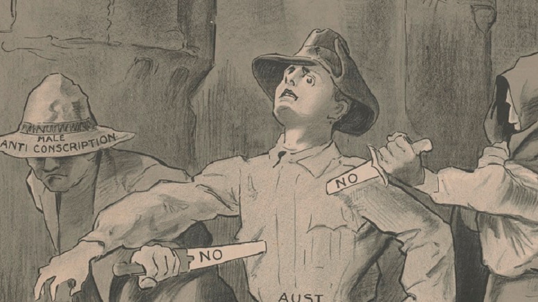 Detail from poster by George Dancey, The crime of those who vote “No!”