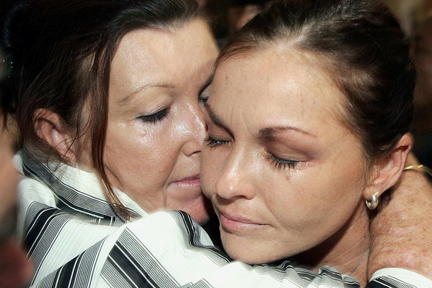 Schapelle Corby receives a kiss from her mother Rosleigh Rose after being found guilty