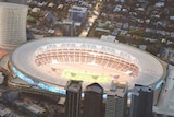 A projected aerial view of the Gabba Stadium
