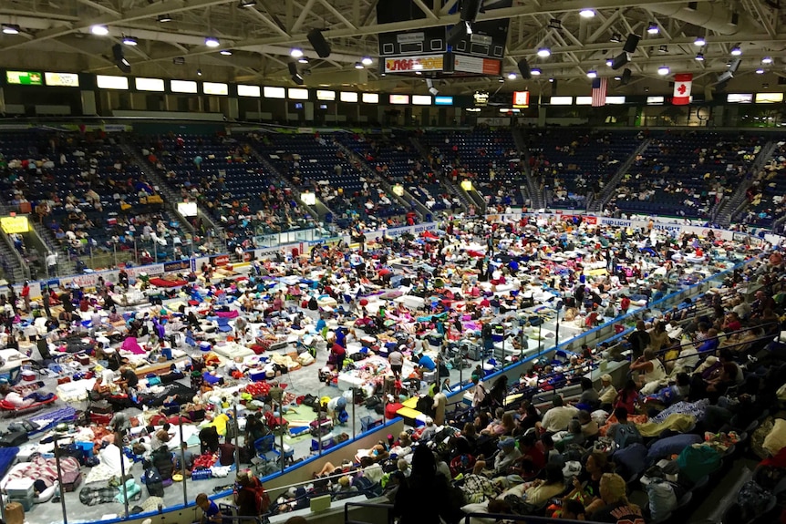 Evacuees fill Germain Arena, which is being used as a shelter, in advance of Hurricane Irma.