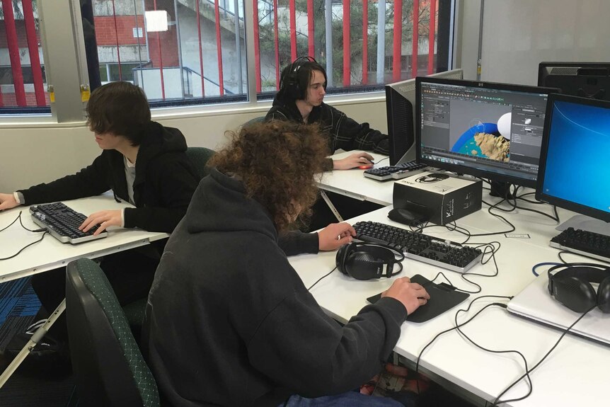 Students in a school computer lab.