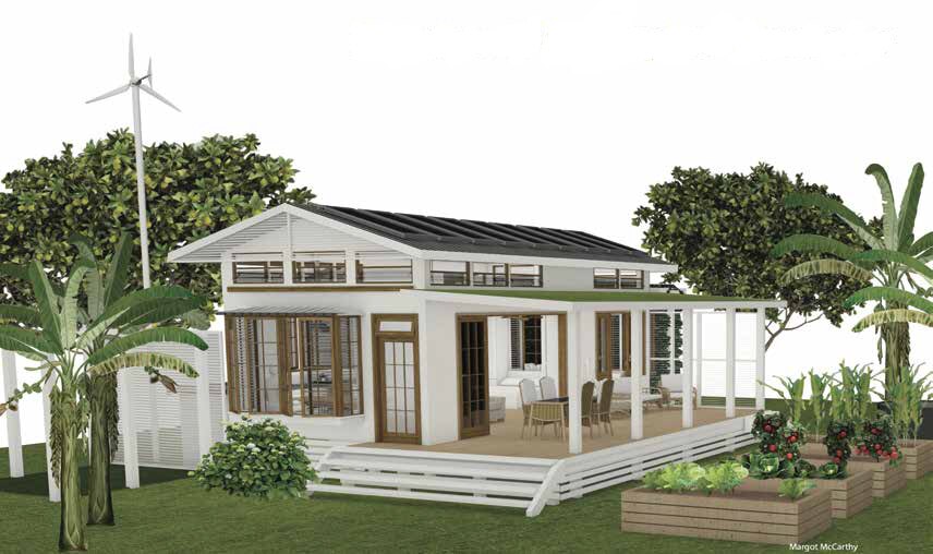 Exterior artist's impression of white timber home