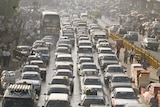 Nondescript motorists stuck in a traffic jam