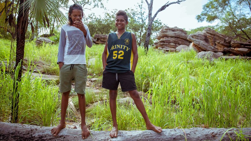 Junior Dirdi out bush with his brother Declan.
