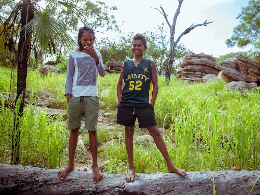 Junior Dirdi out bush with his brother Declan.