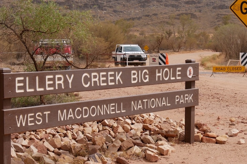 A sign reading 'road closed' can be seen at the entrance to Ellery Creek Big Hole.