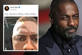 A composite image of actor Idris Elba and a tweet.