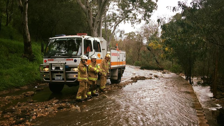 A CFS truck in floodwaters.