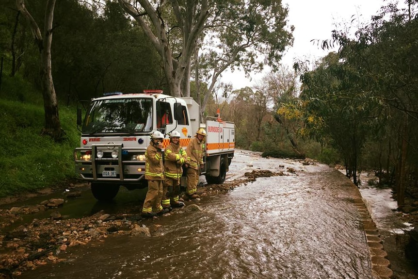 A CFS truck in floodwaters.