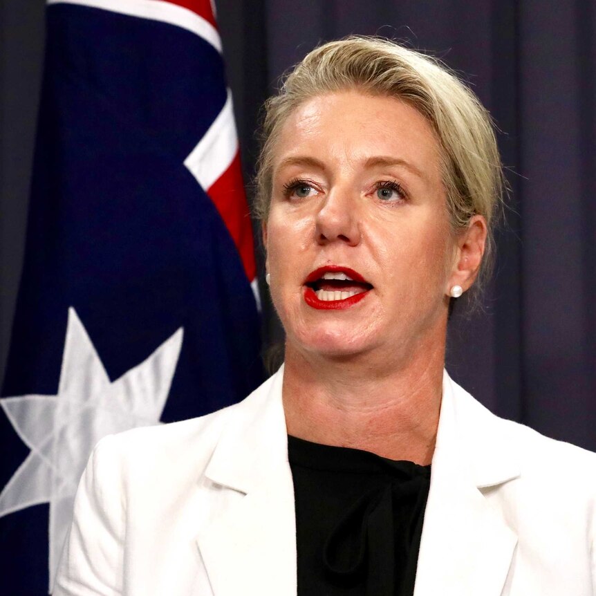 Senator McKenzie is mid sentence, wearing a white blazer and has her hair pulled back.