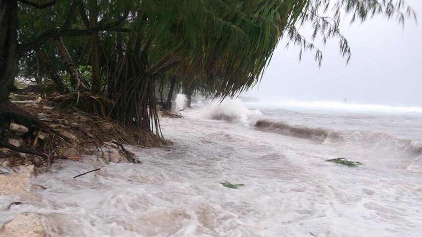 Storm surge on Tarawa beach, Kiribati