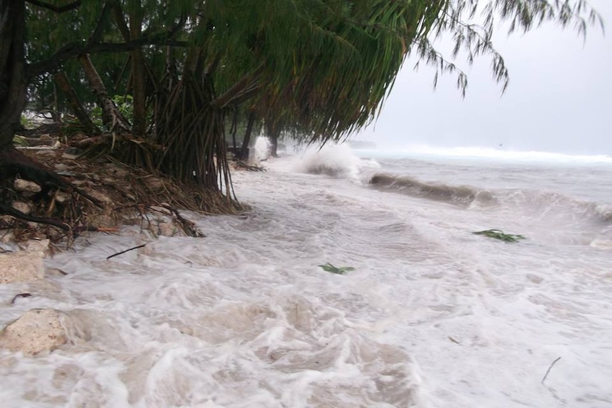 Storm surge on Tarawa beach, Kiribati