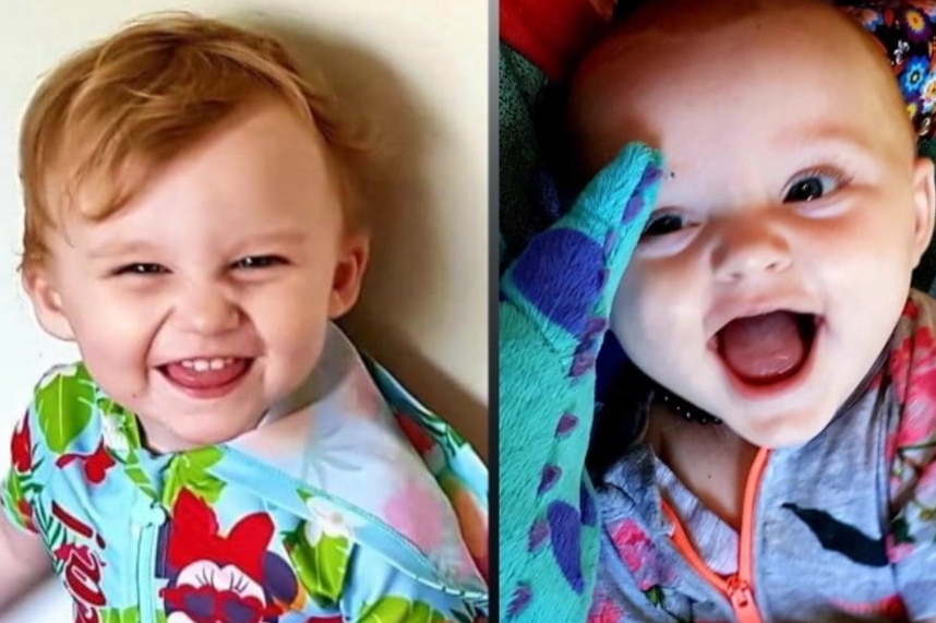 A composite photo of two smiling toddlers.