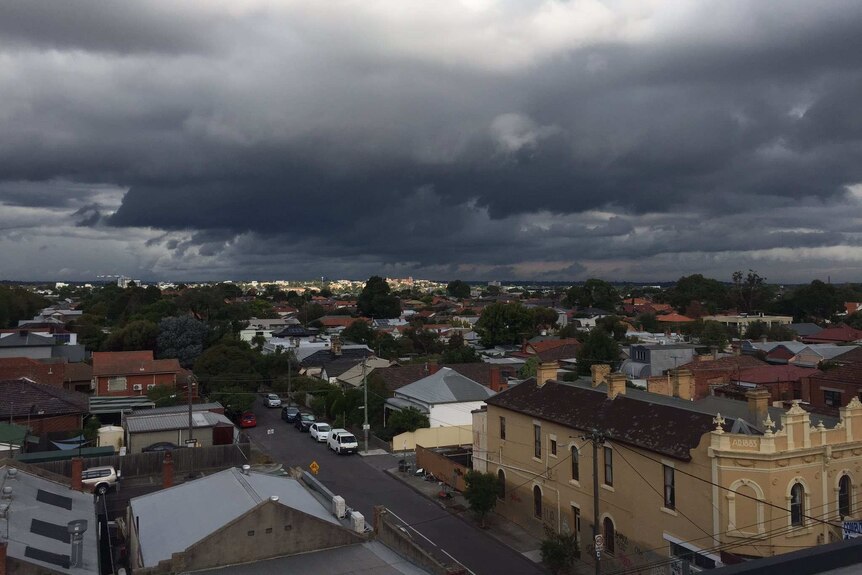 Dark clouds over Melbourne east.