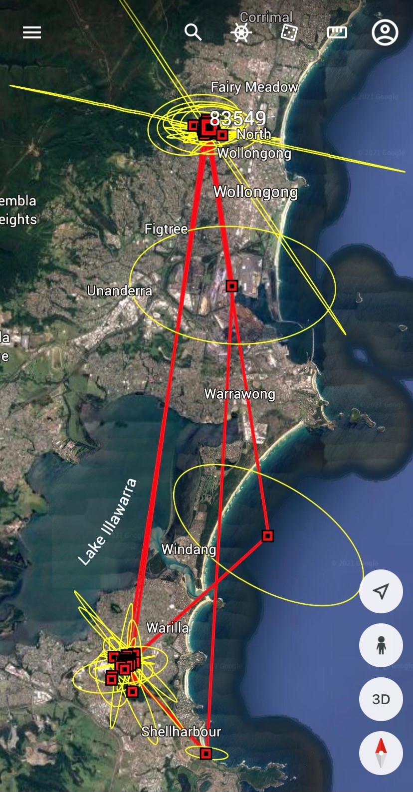 A map plotting GPS tracking locations.