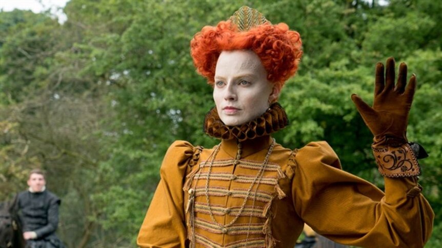 Margot Robbie as Elizabeth I in Mary Queen of Scots.