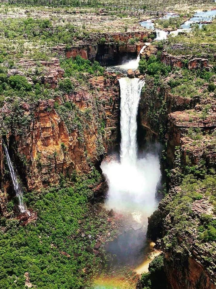 An aerial shot of Jim Jim Falls