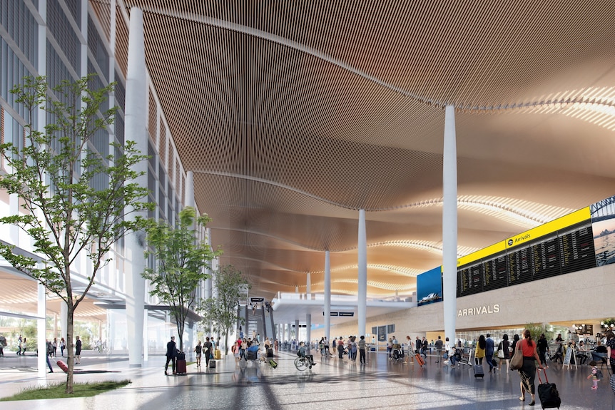 An artist's impression of the Western Sydney Airport arrivals lounge