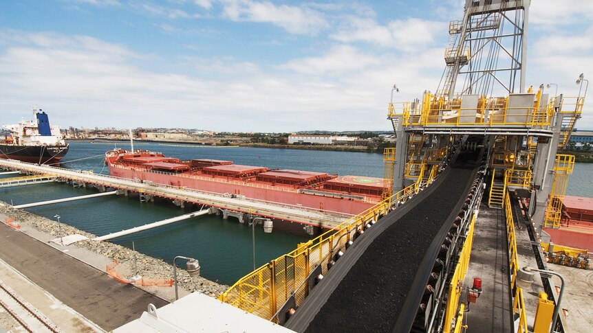NCIG Ship Loader Conveyor loading coal near Newcastle