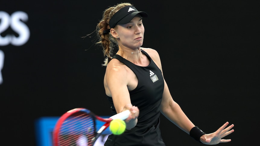 Elena Rybakina plays a forehand in the Australian Open final.