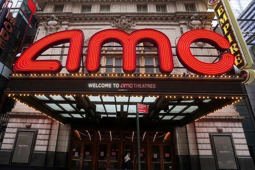 The exterrior of an AMC cinema in Manhattan, New York.