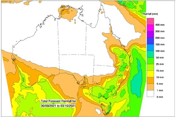 A map of four day rainfall forcasts