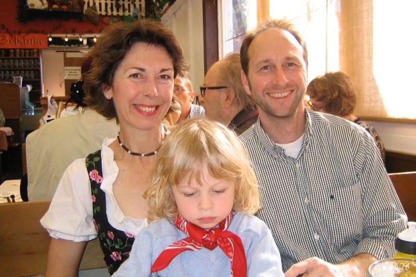 Merridy Eastman with her son and husband in Germany