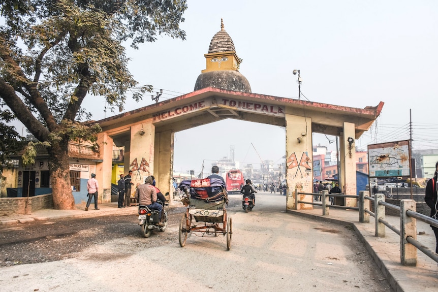 The 'Welcome to Nepal' archway on the India-Nepal border.