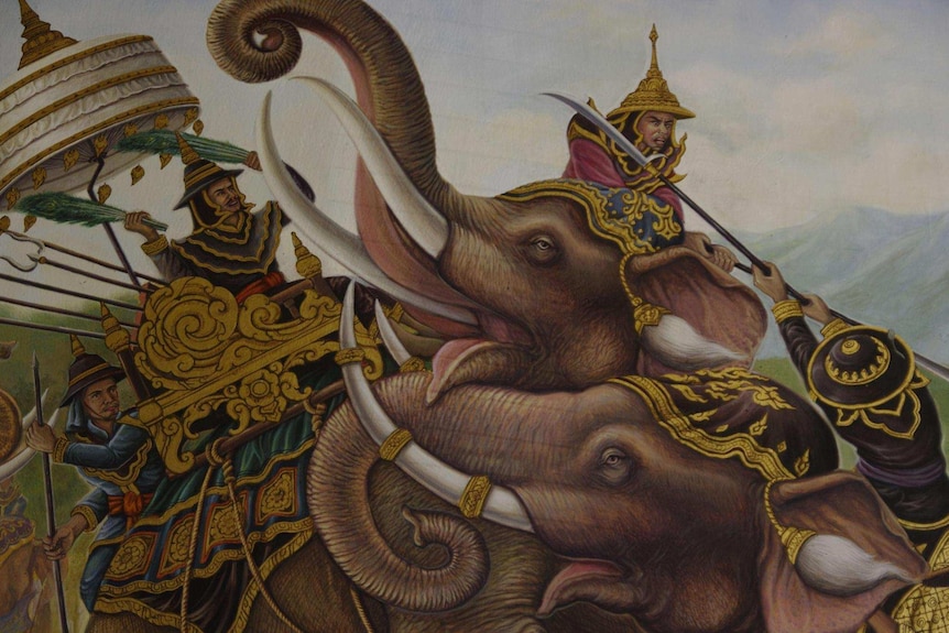 Painting of 16th century Thai elephant battle