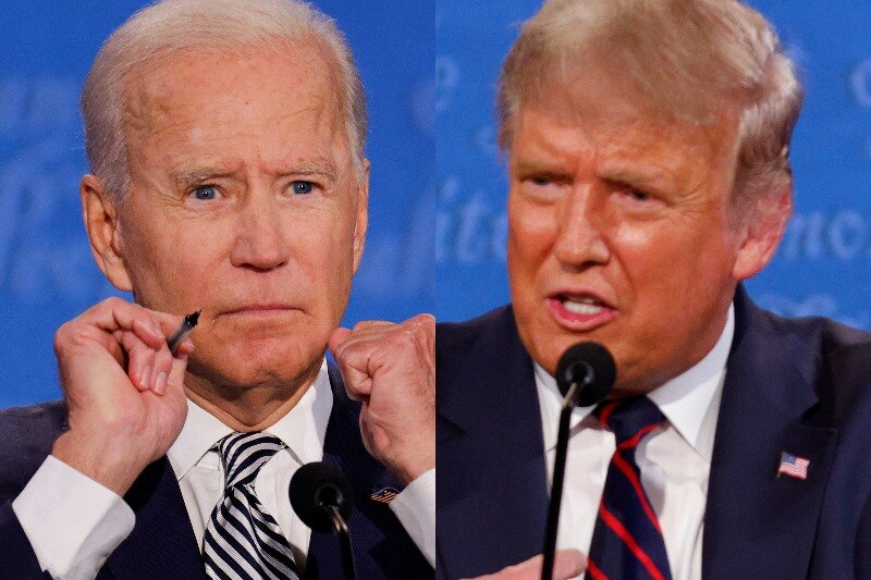 A composite image of Donald Trump and Joe Biden