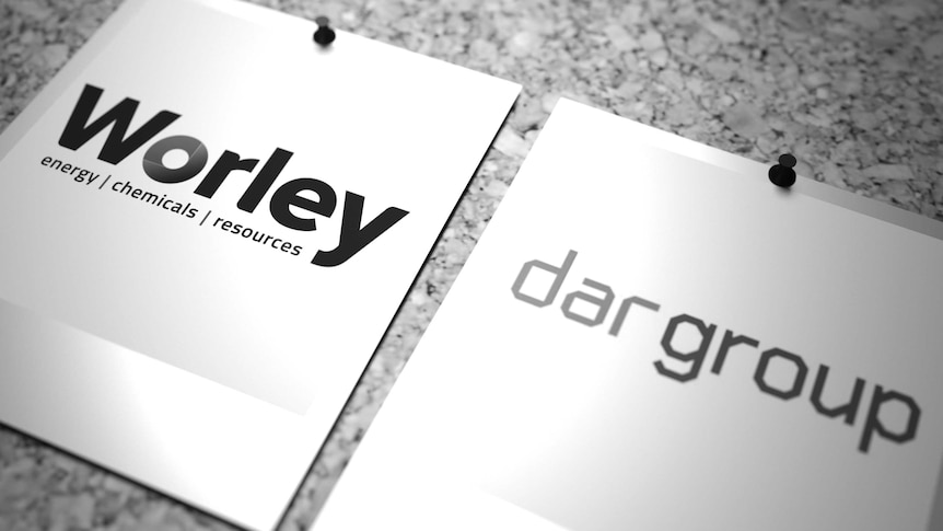 Image of Worley and Dar logos pinned to a board.