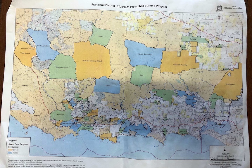 A coloured map displaying areas scheduled to be burnt