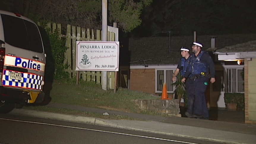 Police at Pinjarra Lodge last night, where four men were stabbed just after 10:00pm.