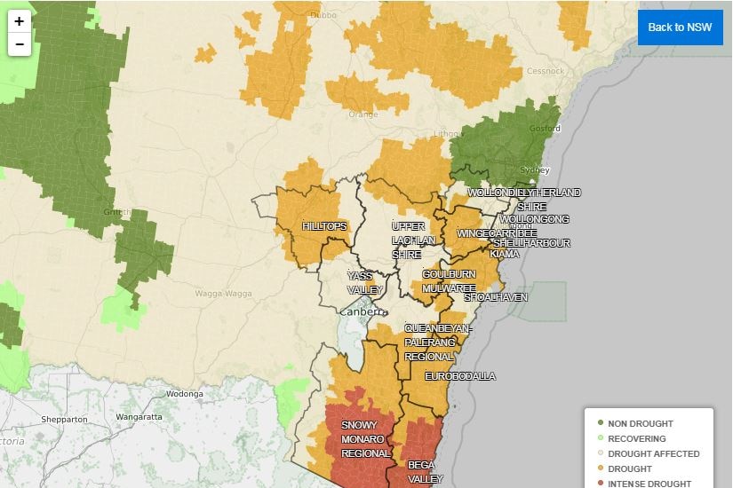Map of NSW using combined drought indicator.
