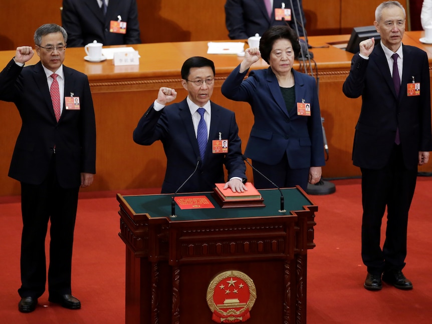  (L-R) Hu Chunhua, Han Zheng, Sun Chunlan and Liu He.