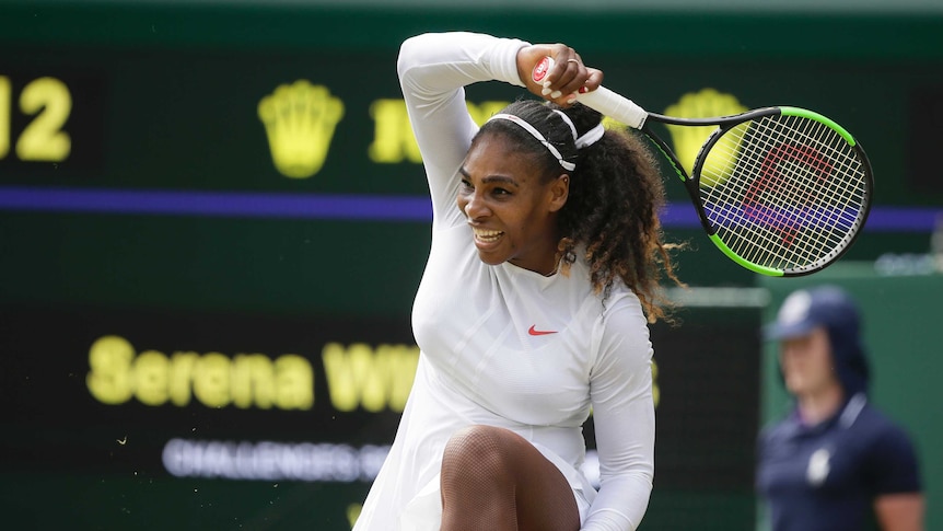 Serena Williams hits a shot at Wimbledon