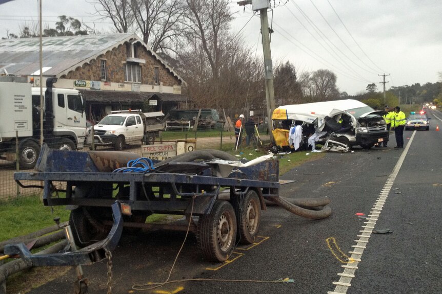 The trailer which crashed in to a cancer patient mini-van killing three people in northern Tasmania