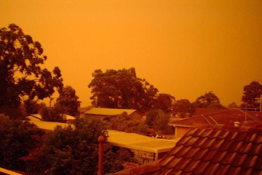 The sky in the town of Churchill in the Gippsland region of Victoria turns red