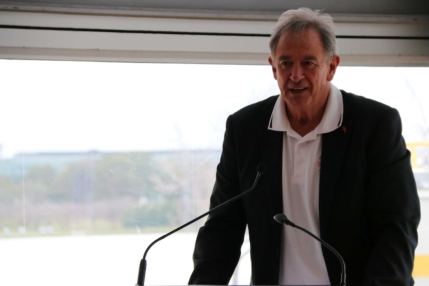 Mr Tony Dell speaking at a function for Lightning Bolt Convoy in Canberra.