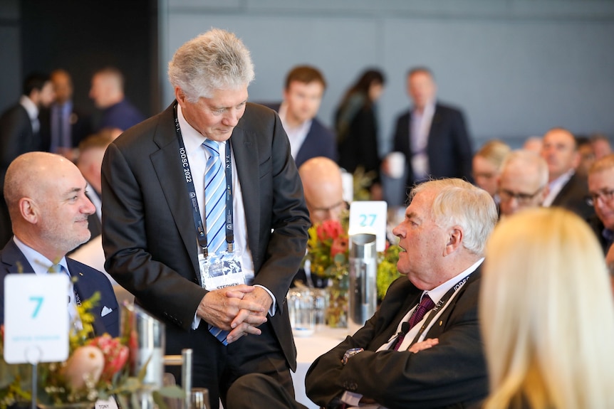 Kim Beazley and Stephen Smith chat at Beyond Transits security conference.