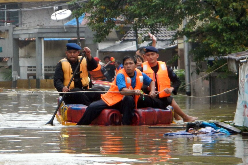 Record flooding has swamped Jakarta's CBD for the first time in history.
