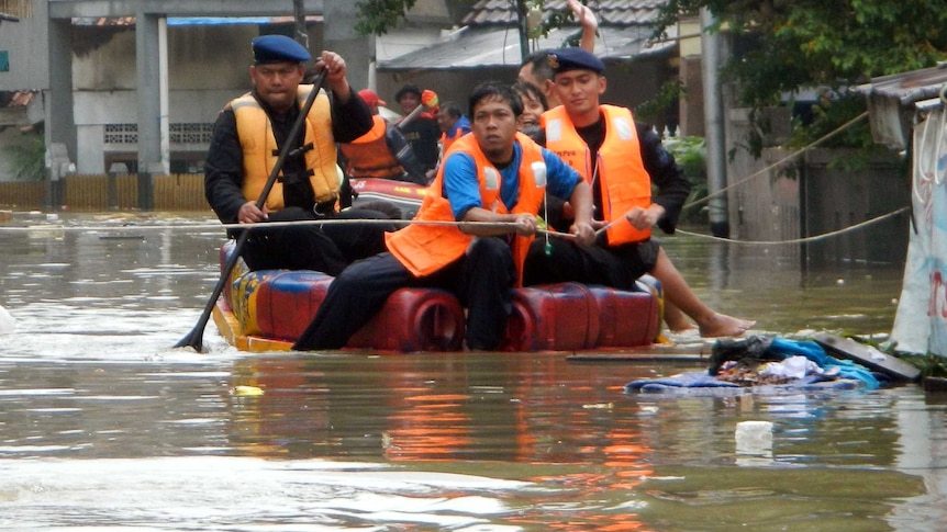 Record flooding has swamped Jakarta's CBD for the first time in history.