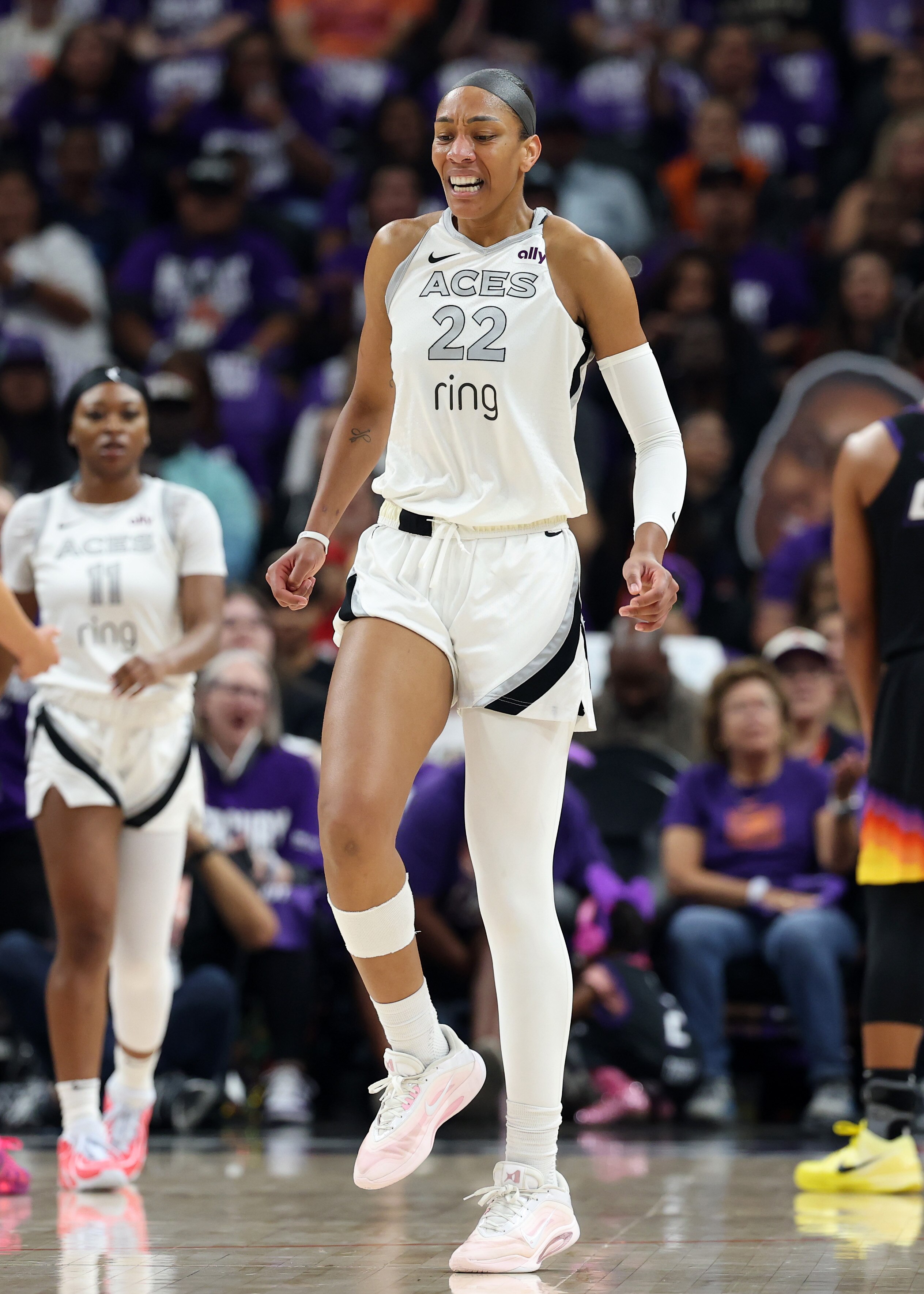 A'ja Wilson reacts during Game 4 of the WNBA Finals.