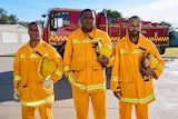 Three Fijian men wearing CFA uniforms.